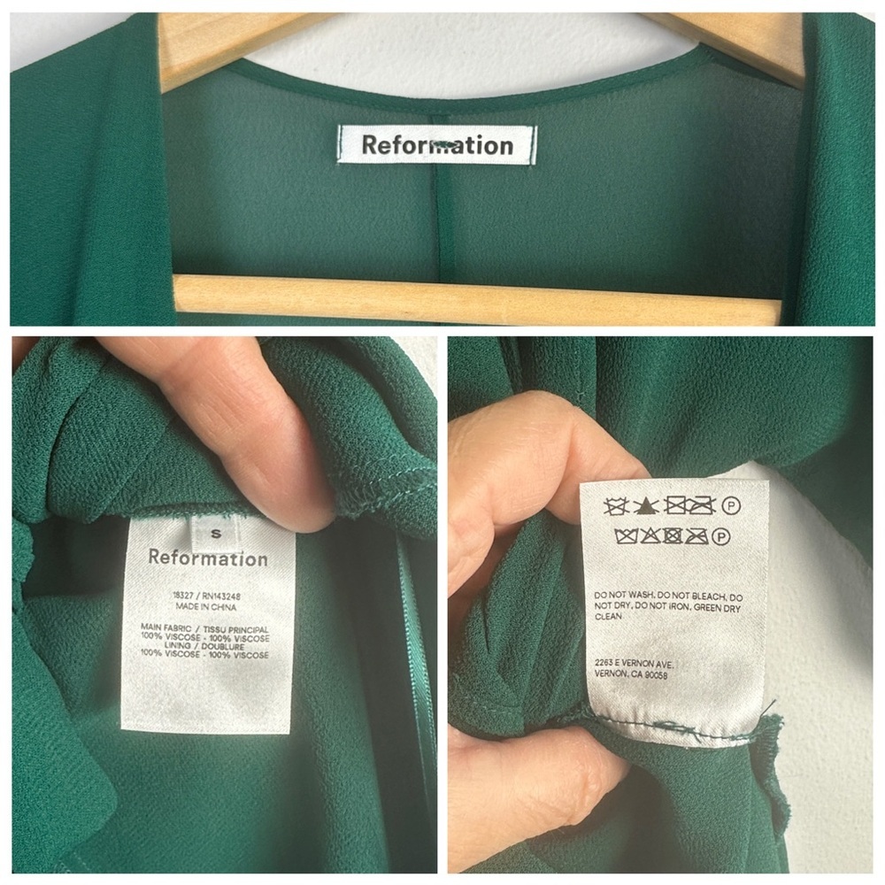 Reformation Winslow Short Sleeve Wrap Dress in Emerald Green Small Whimsical USA - Picture 16 of 16